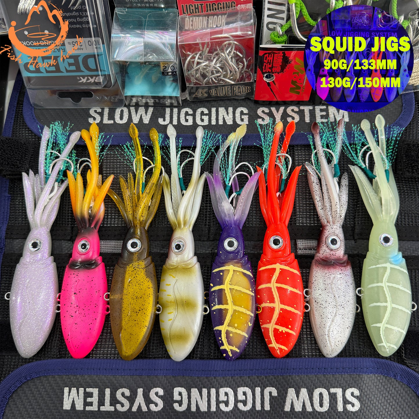 Glow Weighted Metal ABS Soft Squid Jig Octopus Lure 40g 50g 90g 130g 170g 200g 250g Saltwater Jigging Fishing Bait 3D Eyes UV Night Offshore Tuna jigs lure