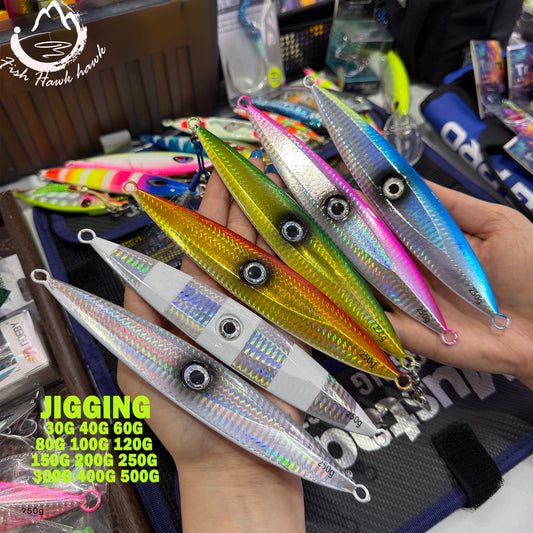 Slow Pitch Jigging Iron Plate Jig 30g 40g 60g 80g 100g 120g 150g 200g 250g 300g 400g 500g Saltwater Jigging Lure Set for Offshore Deep Sea and Vertical Fishing with UV Glow