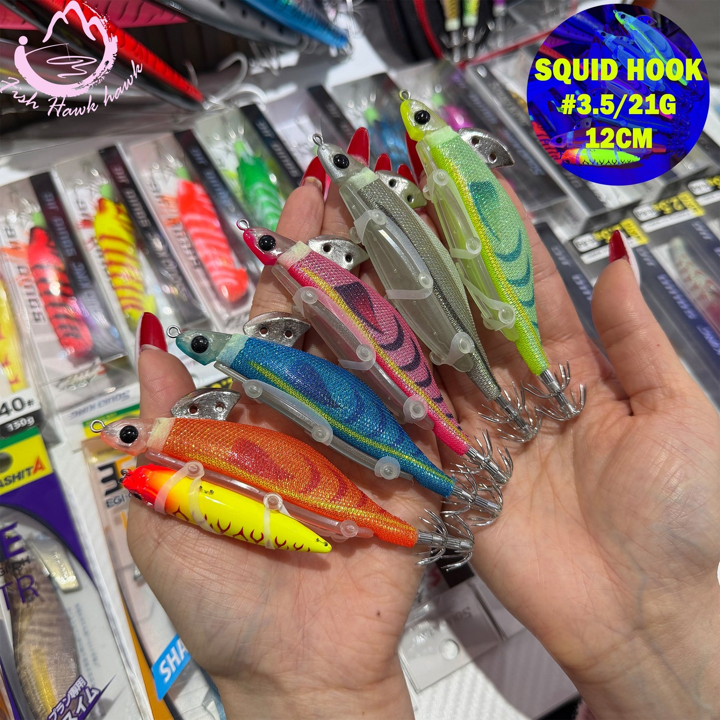 New #3.5/21g Live-Bait Wrap Squid Jig Real Fish Scent Boost EGI Lure, Sharp Hooks for Squid & Cuttlefish Fishing Squid Hook