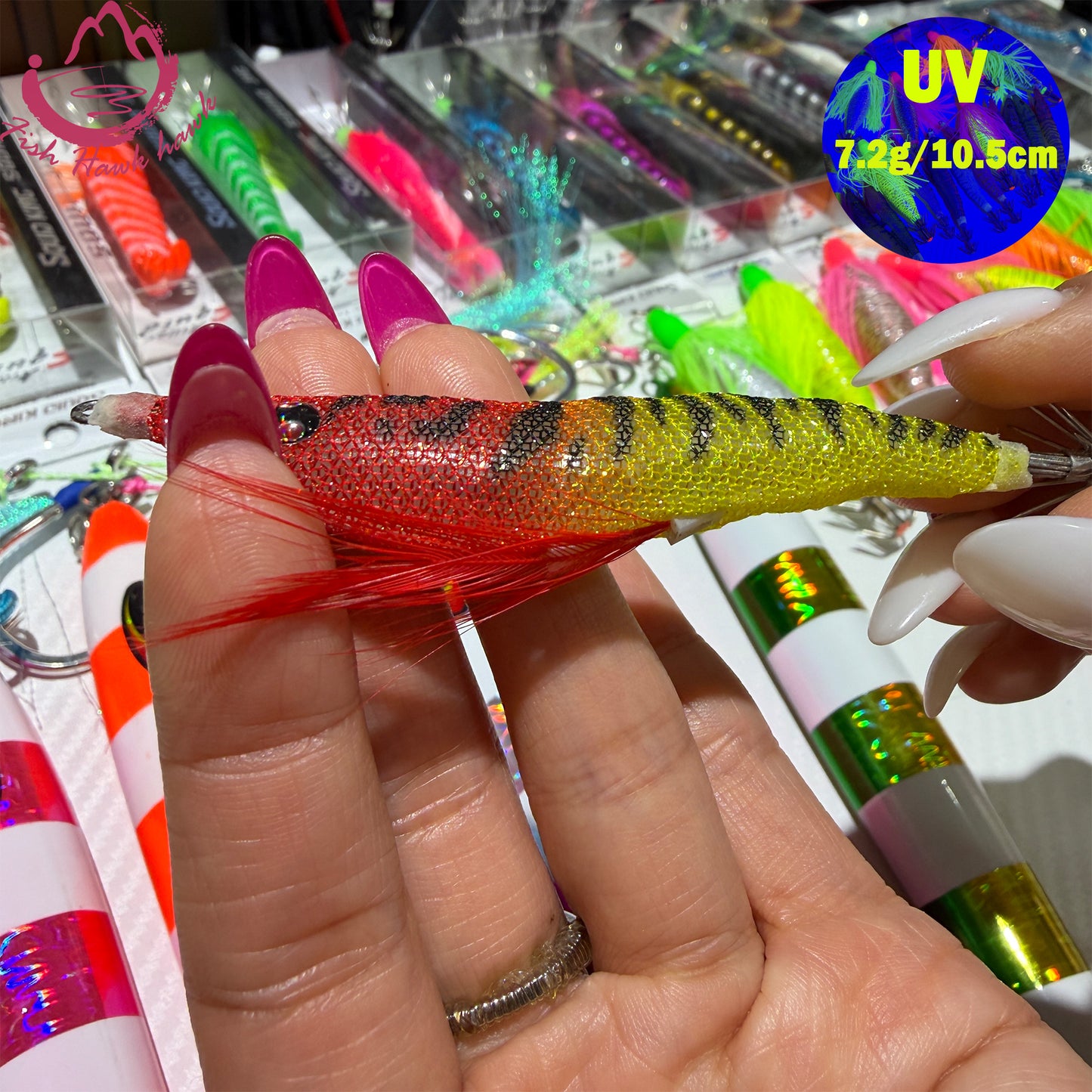 New 7.2g 10.5cm Glow Egi PVC Squid Jig Lure with LED Light for Saltwater Fishing Midwater Bait Cuttlefish & Squid 3D Eyes Squid hook