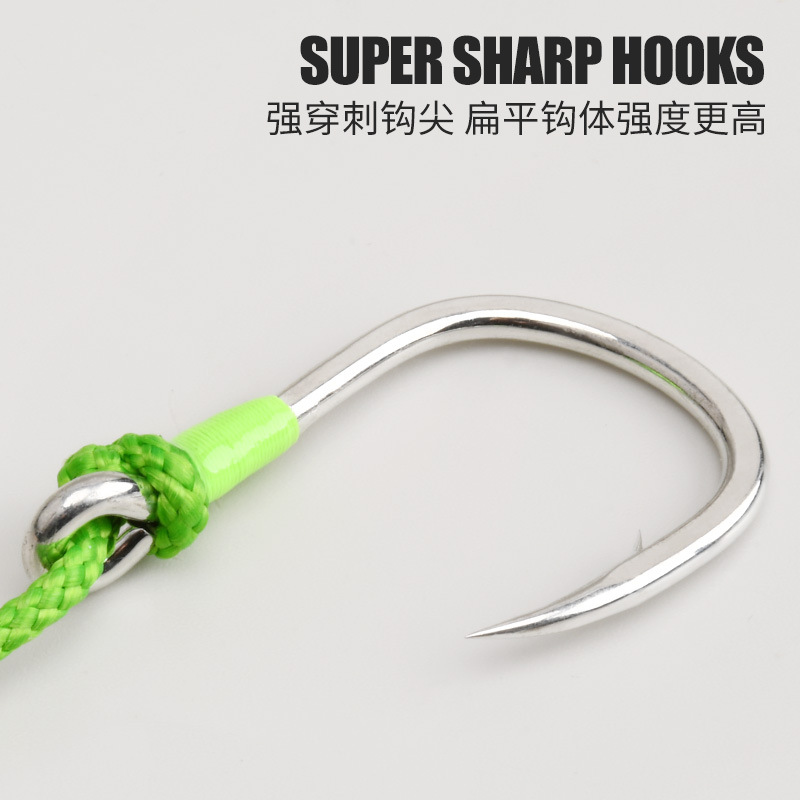 Slow Jigging Assist hook High Carbon Steel Single Barbed Jig Hooks with Braided PE Line 1/0 2/0 3/0 4/0 5/0 6/0 7/0 Saltwater Fishing Hooks for Boat &amp; Deep Sea Jigging
