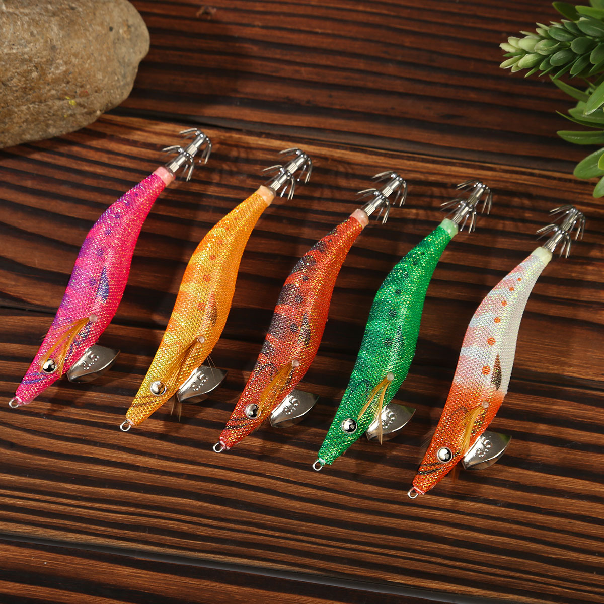 New Squid Hook #2.5/10g #3.0/15g #3.5/20g Rapid inkiSng Artificial Luminous Squid Jigging Bait Wood Shrimp Hooks for Saltwater Tackle Fishing Lure