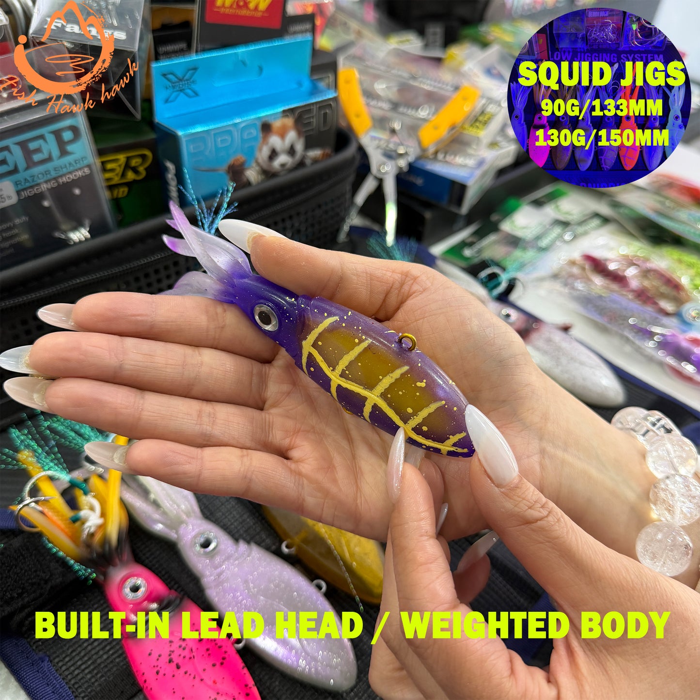 Glow Weighted Metal ABS Soft Squid Jig Octopus Lure 40g 50g 90g 130g 170g 200g 250g Saltwater Jigging Fishing Bait 3D Eyes UV Night Offshore Tuna jigs lure