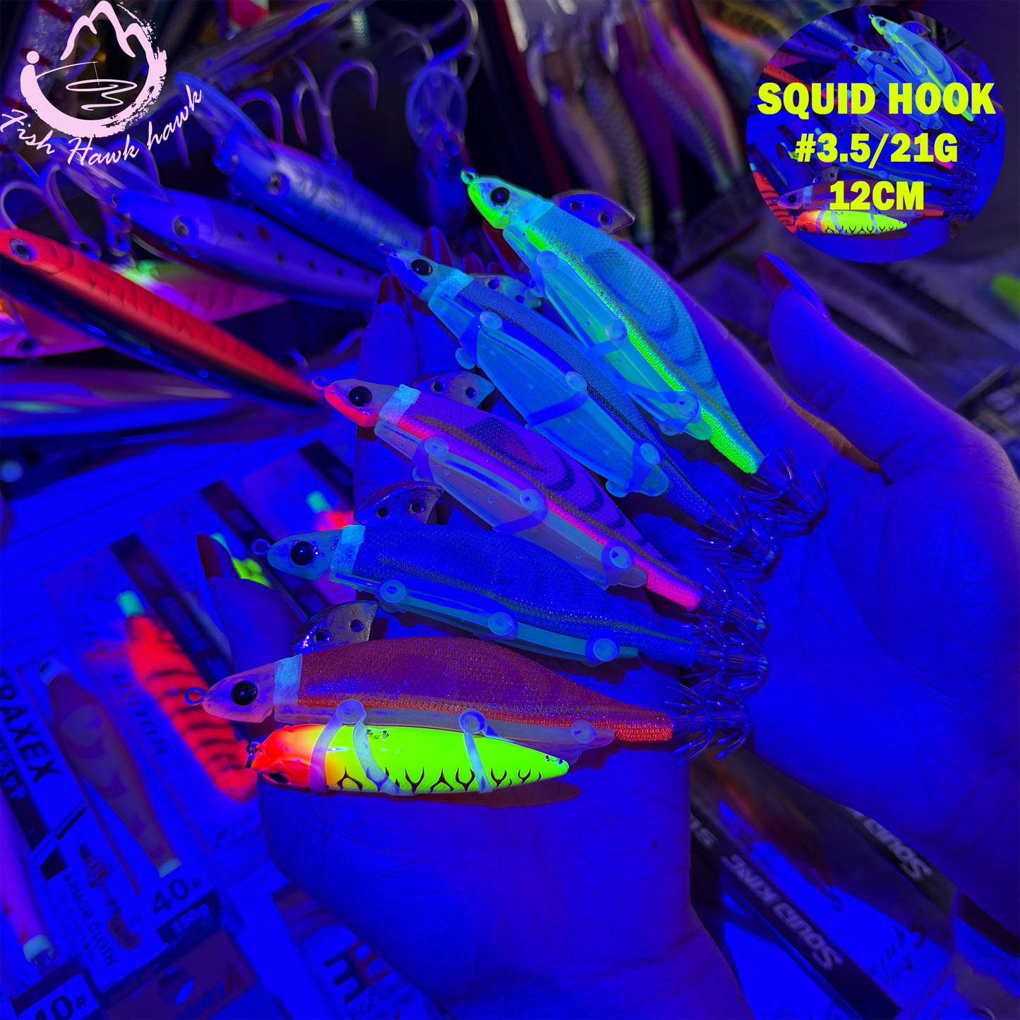 New #3.5/21g Live-Bait Wrap Squid Jig Real Fish Scent Boost EGI Lure, Sharp Hooks for Squid & Cuttlefish Fishing Squid Hook