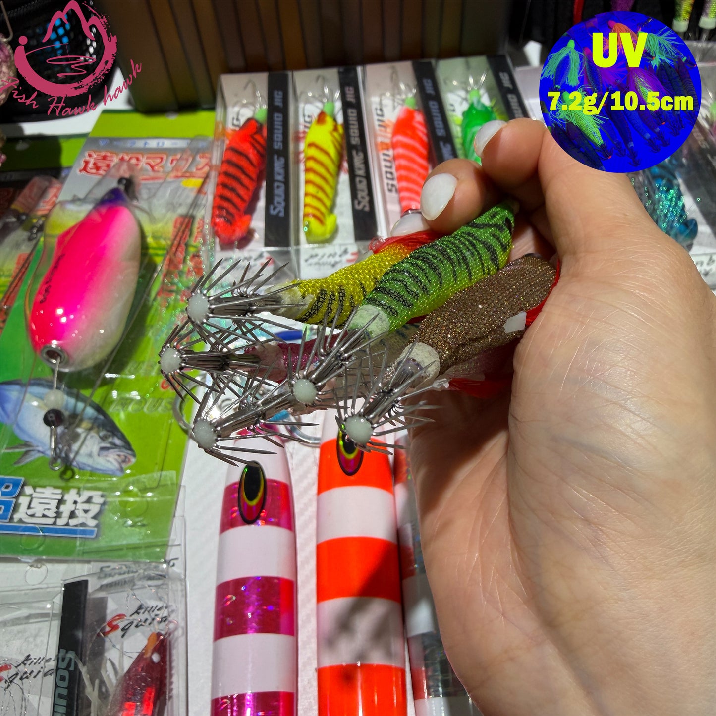 New 7.2g 10.5cm Glow Egi PVC Squid Jig Lure with LED Light for Saltwater Fishing Midwater Bait Cuttlefish & Squid 3D Eyes Squid hook