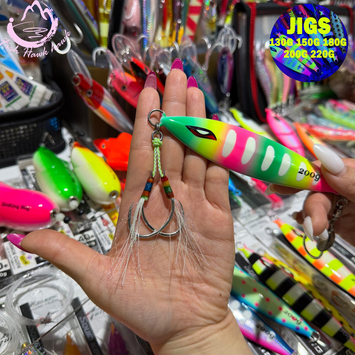 New Metal Jig Slow Fall/Slow-Pitch Jigging Lure130g-220g Glow Finish Double Assist Hooks Saltwater Deep Drop Salmon Fishing jigs lure