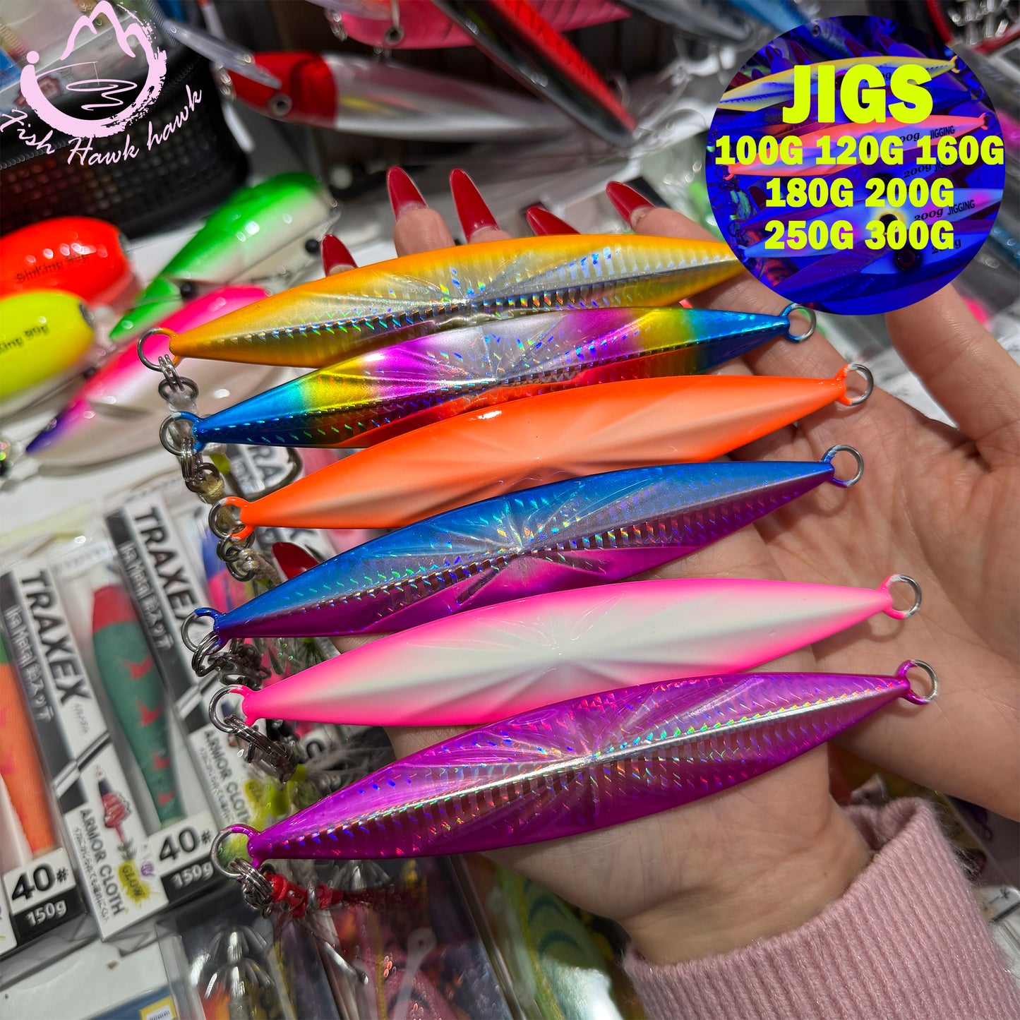 New 100g 300g Luminous Slow Pitch Jigging Lure for Saltwater High Strength Metal Jig for Deep Sea Tuna Snapper & Grouper jigs lure