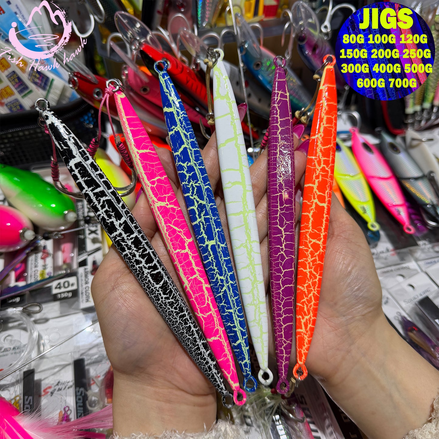 New Premium Slow-Pitch Jigging Metal Fishing Lure 80g 100g 120g 150g 200g 250g 300g 400g 500g 600g 750g Flat-Fall Saltwater Deep Sea Assist Hooks for Tuna & Amberjack jigs