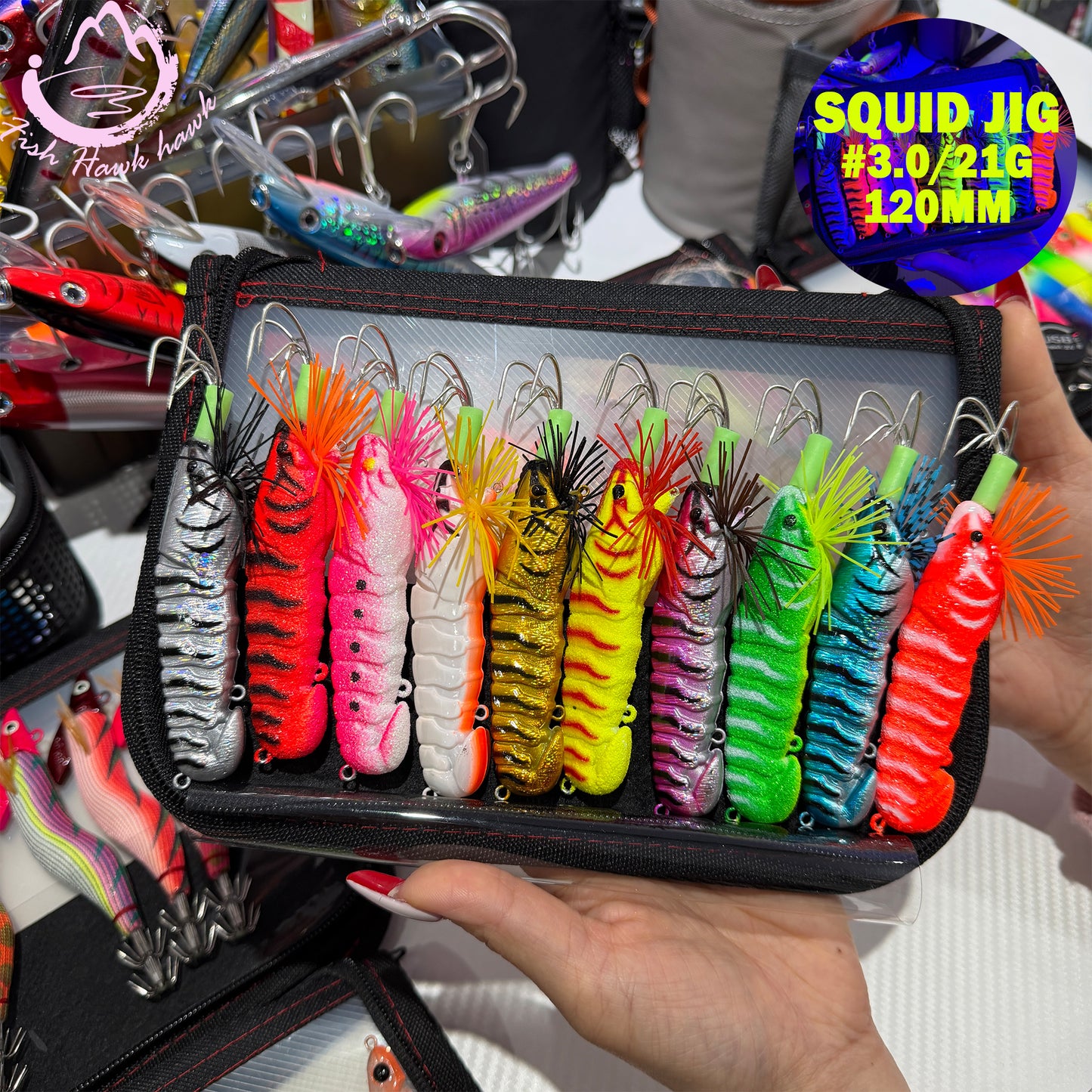 21g/120mm Luminous Squid Jigs Set Saltwater Squid Hooks with Sharp Stainless Hooks for Night Fishing Squid Hook
