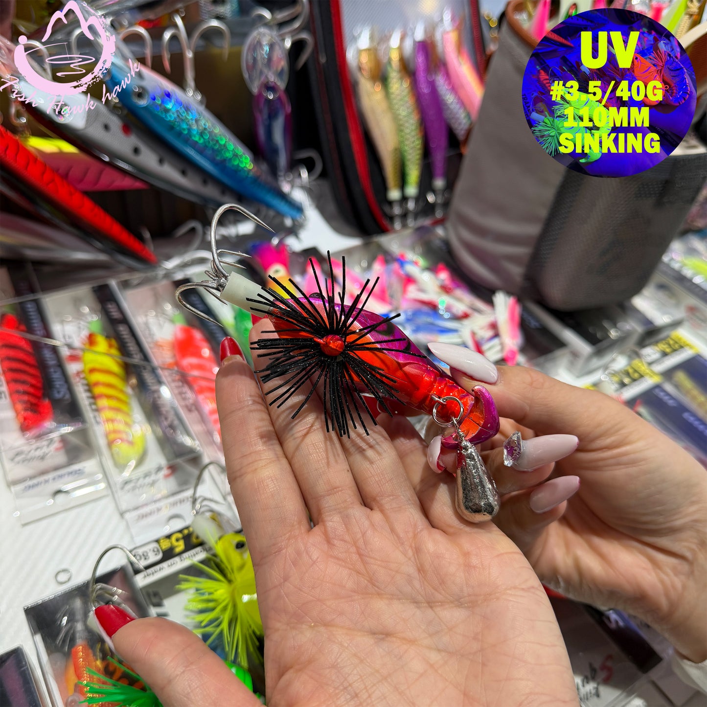 New #3.5/40g Luminous Shrimp Jig Squid Hook Saltwater Lure Glow Metal Bait for Deep Sea Jigging Bright for Snapper, Grouper Tuna Squid Hook