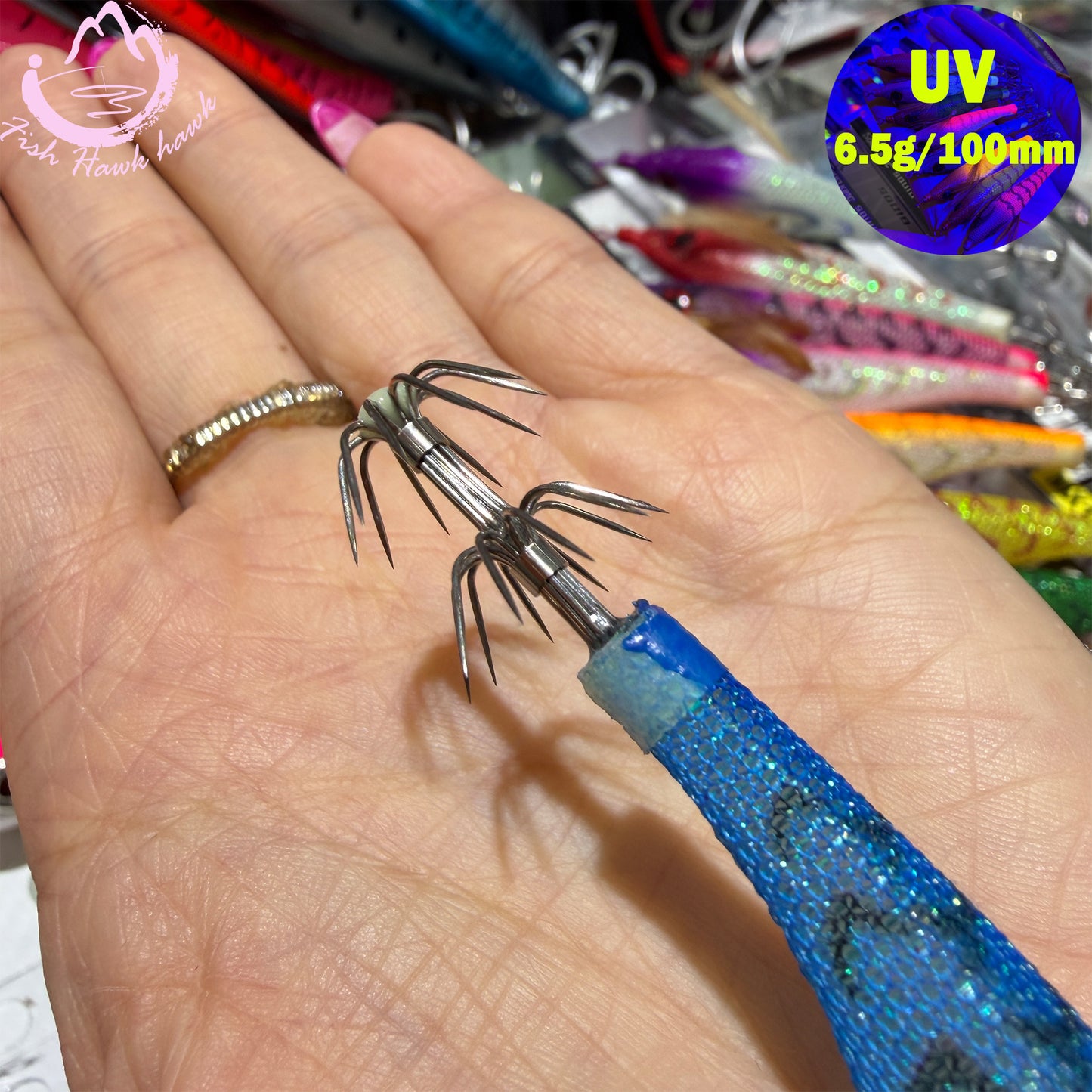 New Wholesale 2.5# Squid Jigs 6.5g 10cm UV Luminous PVC/ABS Shrimp Bait Glow Night Fishing Lures 3D Eyes Stainless Squid Hook