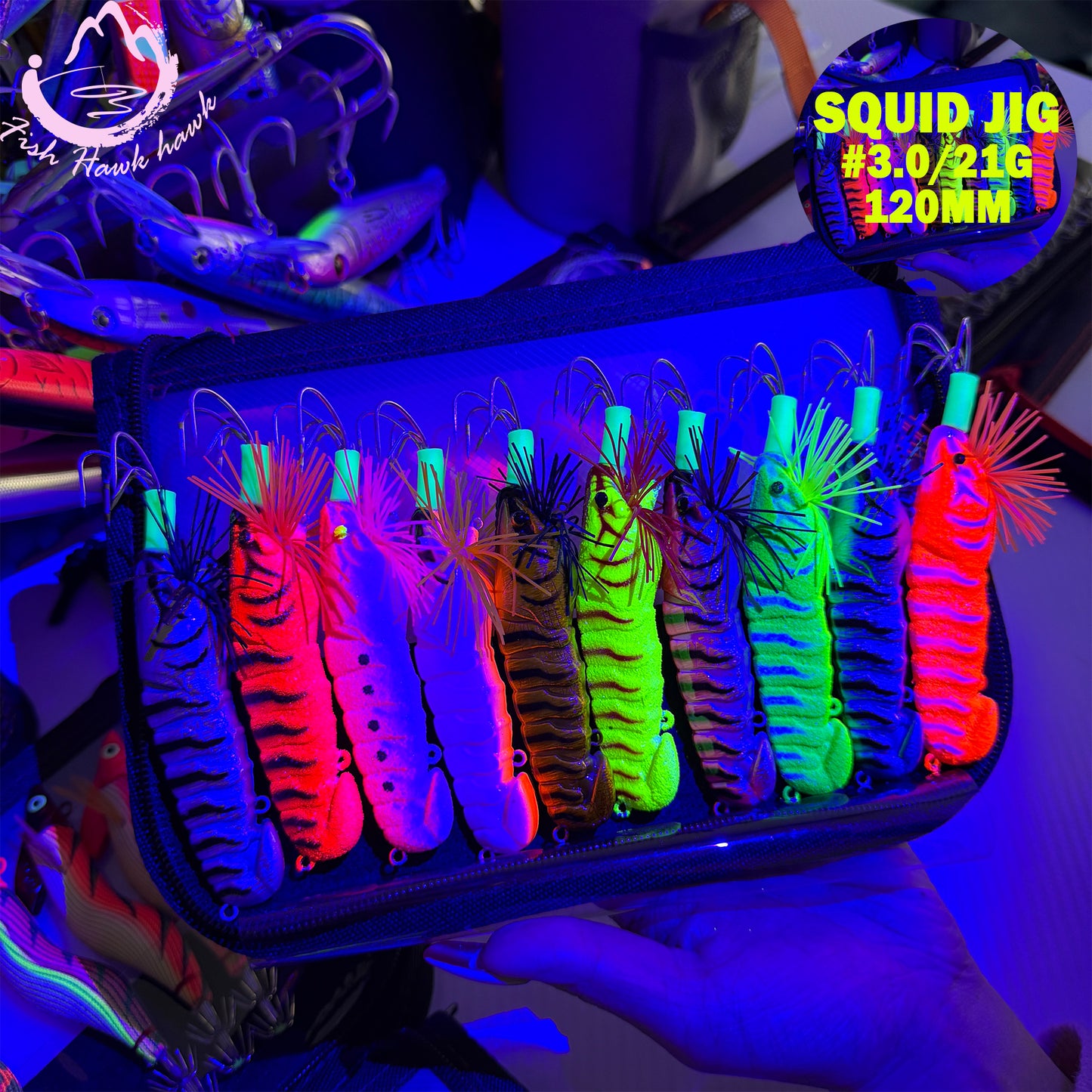 21g/120mm Luminous Squid Jigs Set Saltwater Squid Hooks with Sharp Stainless Hooks for Night Fishing Squid Hook
