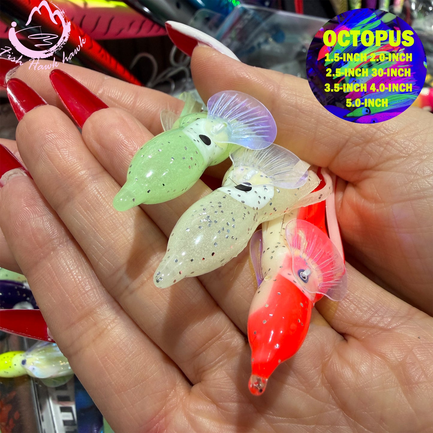 New Luminous Soft Octopus Lure UV Glow Squid Skirt Bait Glow in the Dark Octopus Soft Jig for Saltwater Tuna Mahi Snapper soft bait