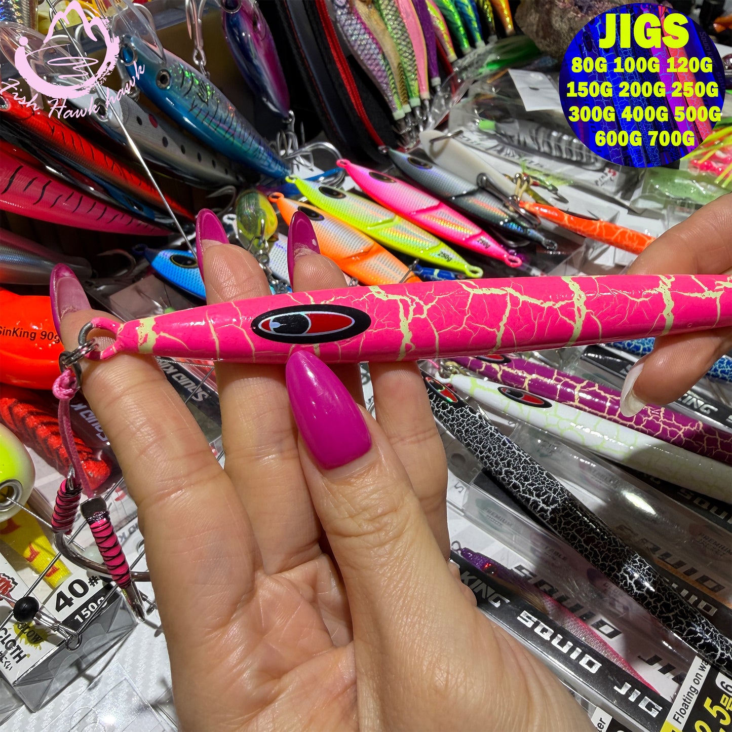 New Premium Slow-Pitch Jigging Metal Fishing Lure 80g 100g 120g 150g 200g 250g 300g 400g 500g 600g 750g Flat-Fall Saltwater Deep Sea Assist Hooks for Tuna & Amberjack jigs