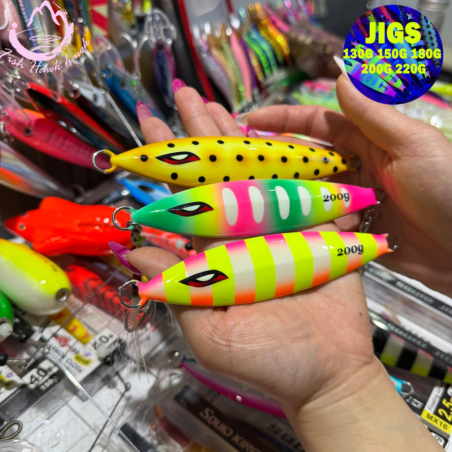 New Metal Jig Slow Fall/Slow-Pitch Jigging Lure130g-220g Glow Finish Double Assist Hooks Saltwater Deep Drop Salmon Fishing jigs lure