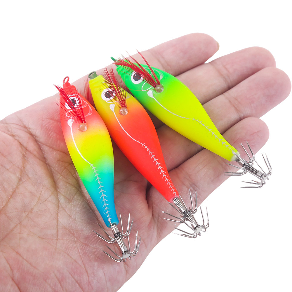 New Squid Hook 7.5g/8cm Rapid inkiSng Artificial Luminous Squid Jigging Bait Wood Shrimp Hooks for Saltwater Tackle Fishing Lure