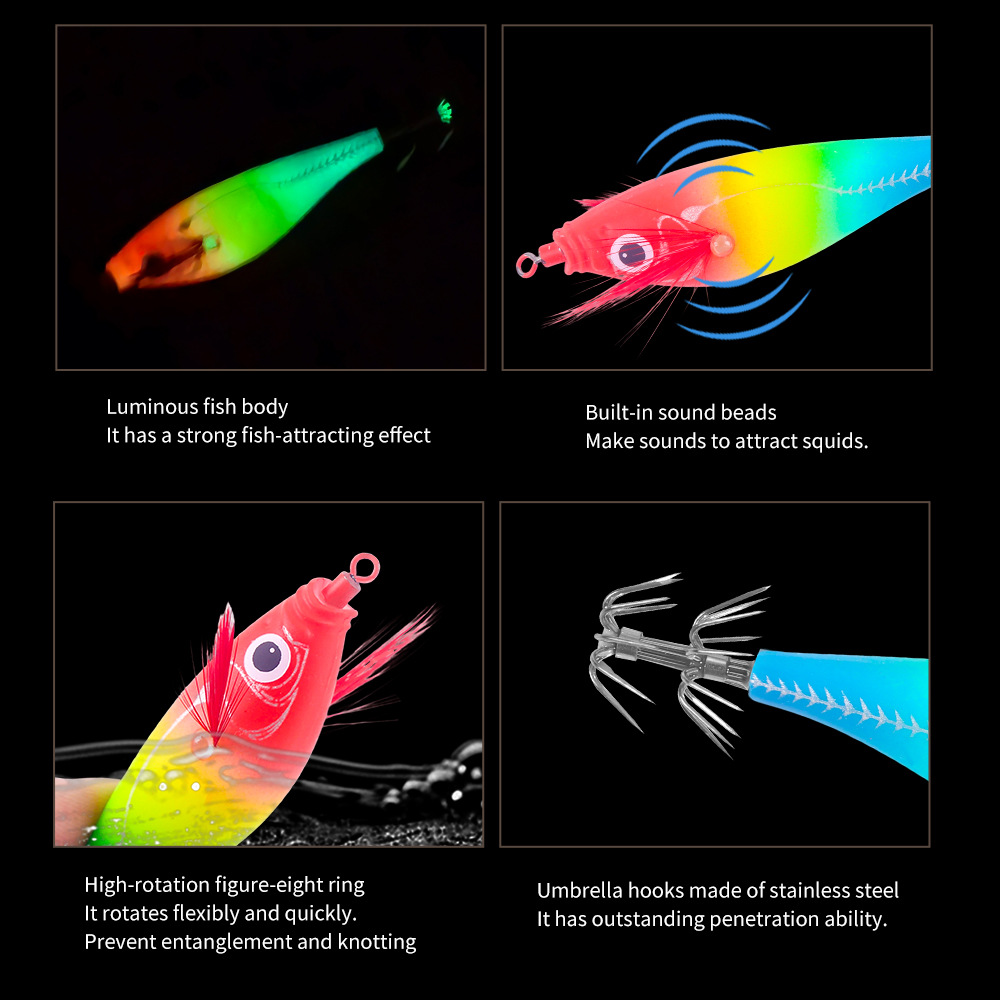 New Squid Hook 7.5g/8cm Rapid inkiSng Artificial Luminous Squid Jigging Bait Wood Shrimp Hooks for Saltwater Tackle Fishing Lure