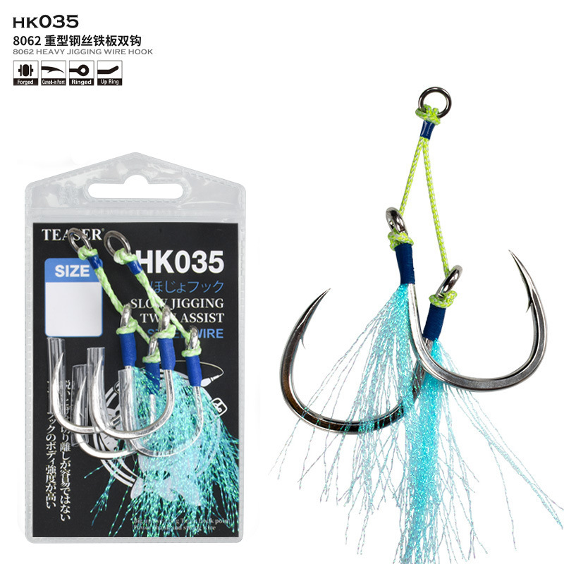 Slow Jigging Assist hook High Carbon Steel Single Barbed Jig Hooks with Braided PE Line 1/0 2/0 3/0 4/0 5/0 6/0 7/0 8/0 Saltwater Fishing Hooks for Boat &amp; Deep Sea Jigging