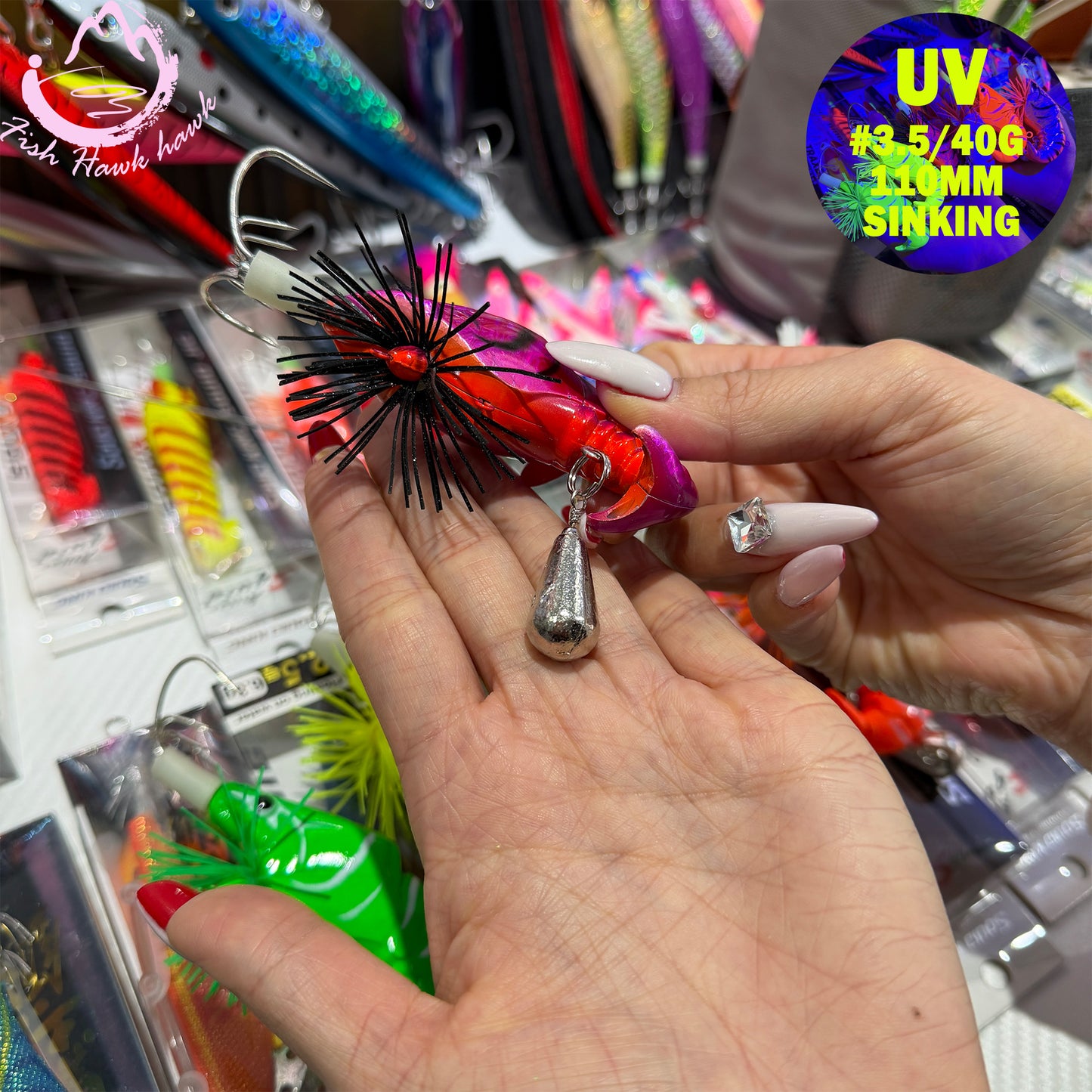 New #3.5/40g Luminous Shrimp Jig Squid Hook Saltwater Lure Glow Metal Bait for Deep Sea Jigging Bright for Snapper, Grouper Tuna Squid Hook