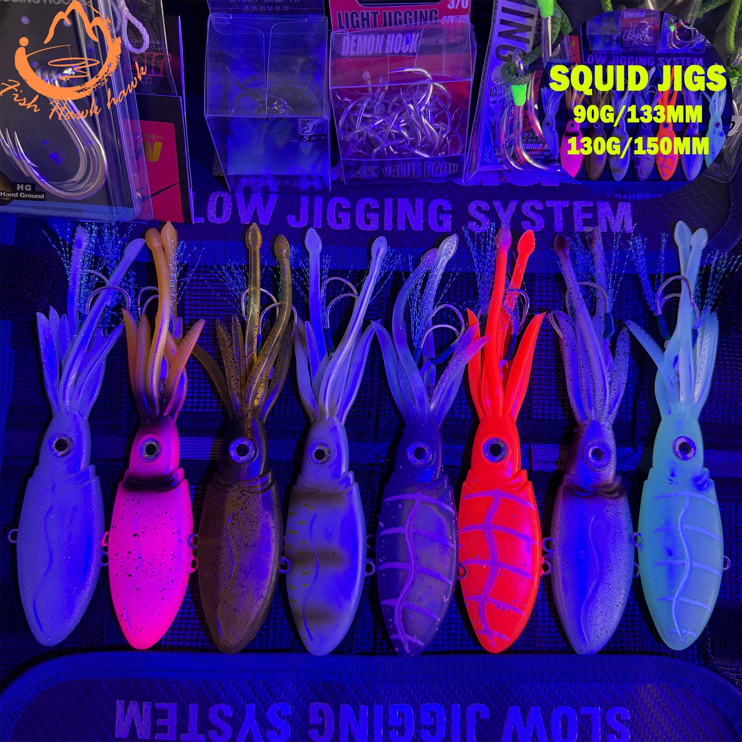 Glow Weighted Metal ABS Soft Squid Jig Octopus Lure 40g 50g 90g 130g 170g 200g 250g Saltwater Jigging Fishing Bait 3D Eyes UV Night Offshore Tuna jigs lure