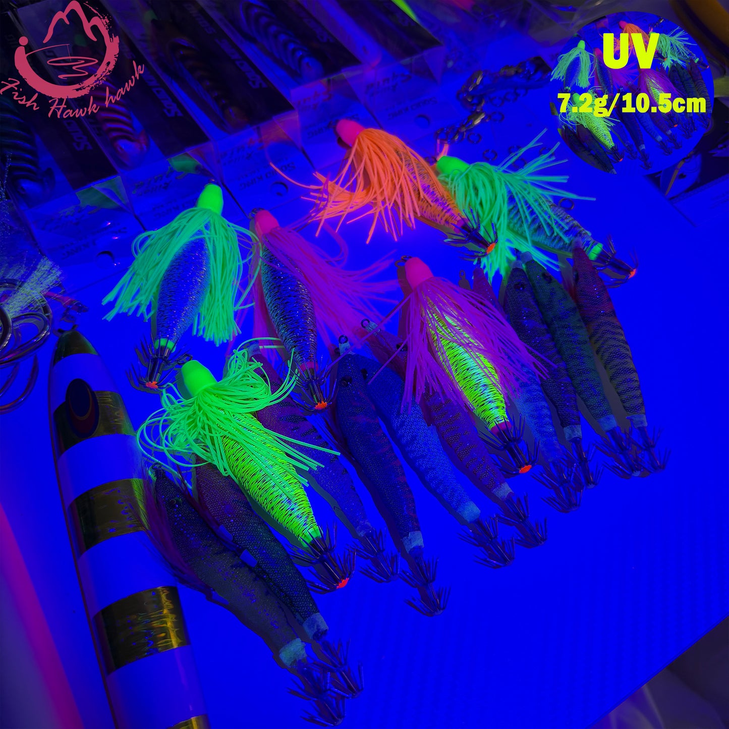 New 7.2g 10.5cm Glow Egi PVC Squid Jig Lure with LED Light for Saltwater Fishing Midwater Bait Cuttlefish & Squid 3D Eyes Squid hook