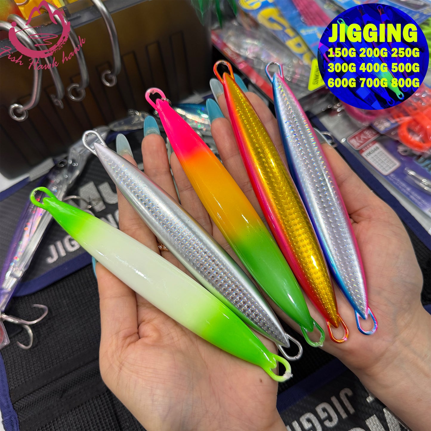 #28 Glow Slow Pitch Metal Jigging Jigs Lure 150g 200g 250g 300g 400g 500g 600g 700g 800g