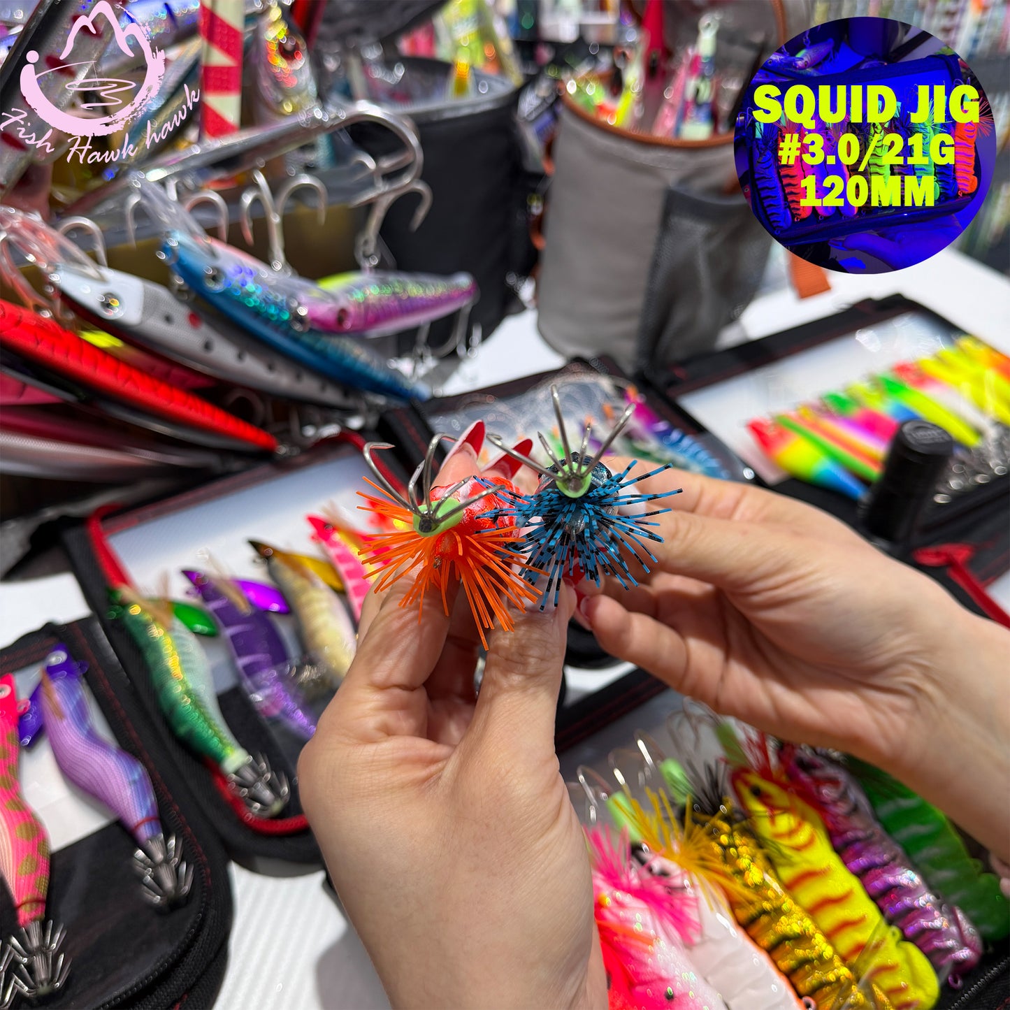 21g/120mm Luminous Squid Jigs Set Saltwater Squid Hooks with Sharp Stainless Hooks for Night Fishing Squid Hook