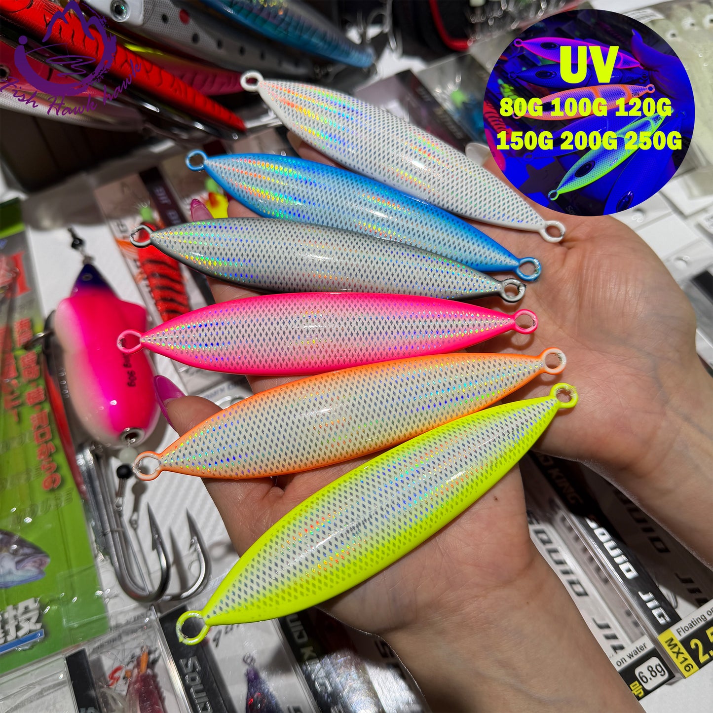 New Premium Metal Slow Pitch Jigs Fishing Lure Flat Fall Flutter Action 80g 100g 120g 150g 200g 250g Saltwater Deep Sea Assist Hook for Tuna & Kingfish