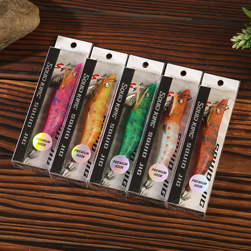 New Squid Hook #2.5/10g #3.0/15g #3.5/20g Rapid inkiSng Artificial Luminous Squid Jigging Bait Wood Shrimp Hooks for Saltwater Tackle Fishing Lure