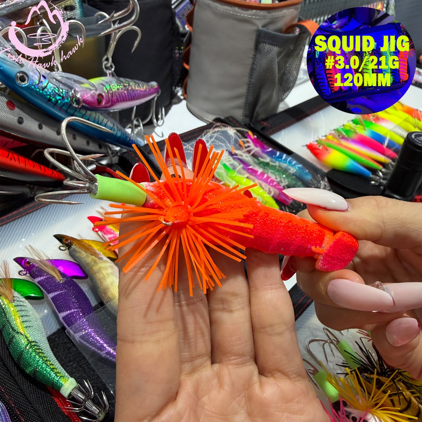 21g/120mm Luminous Squid Jigs Set Saltwater Squid Hooks with Sharp Stainless Hooks for Night Fishing Squid Hook