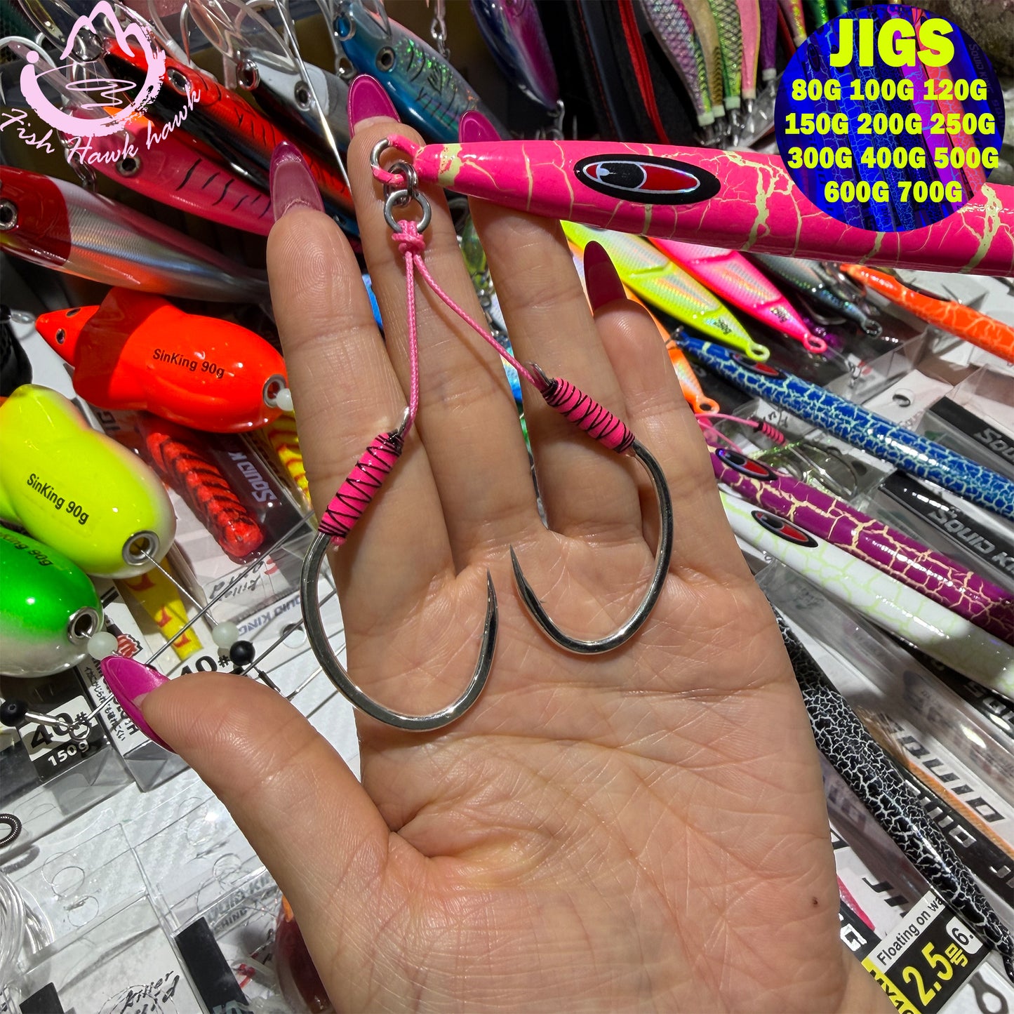 New Premium Slow-Pitch Jigging Metal Fishing Lure 80g 100g 120g 150g 200g 250g 300g 400g 500g 600g 750g Flat-Fall Saltwater Deep Sea Assist Hooks for Tuna & Amberjack jigs