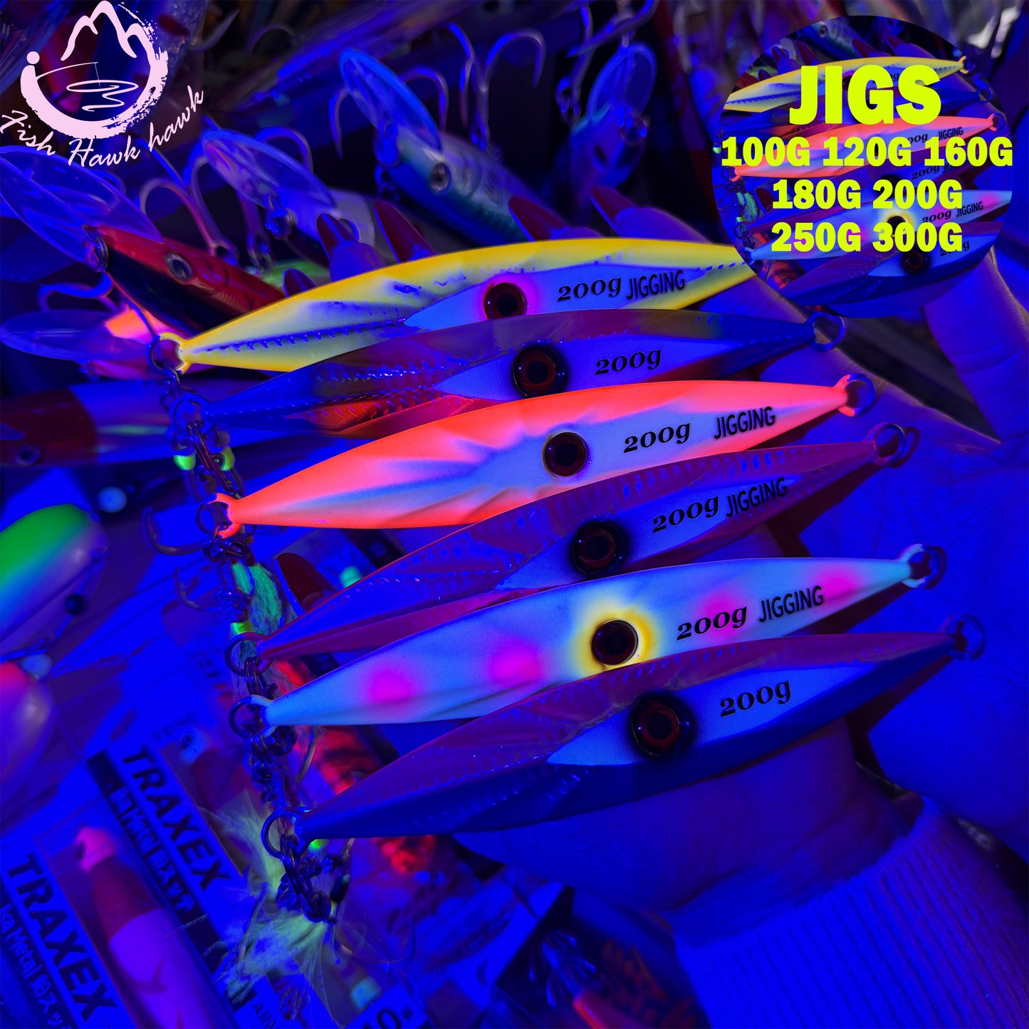 New 100g 300g Luminous Slow Pitch Jigging Lure for Saltwater High Strength Metal Jig for Deep Sea Tuna Snapper & Grouper jigs lure