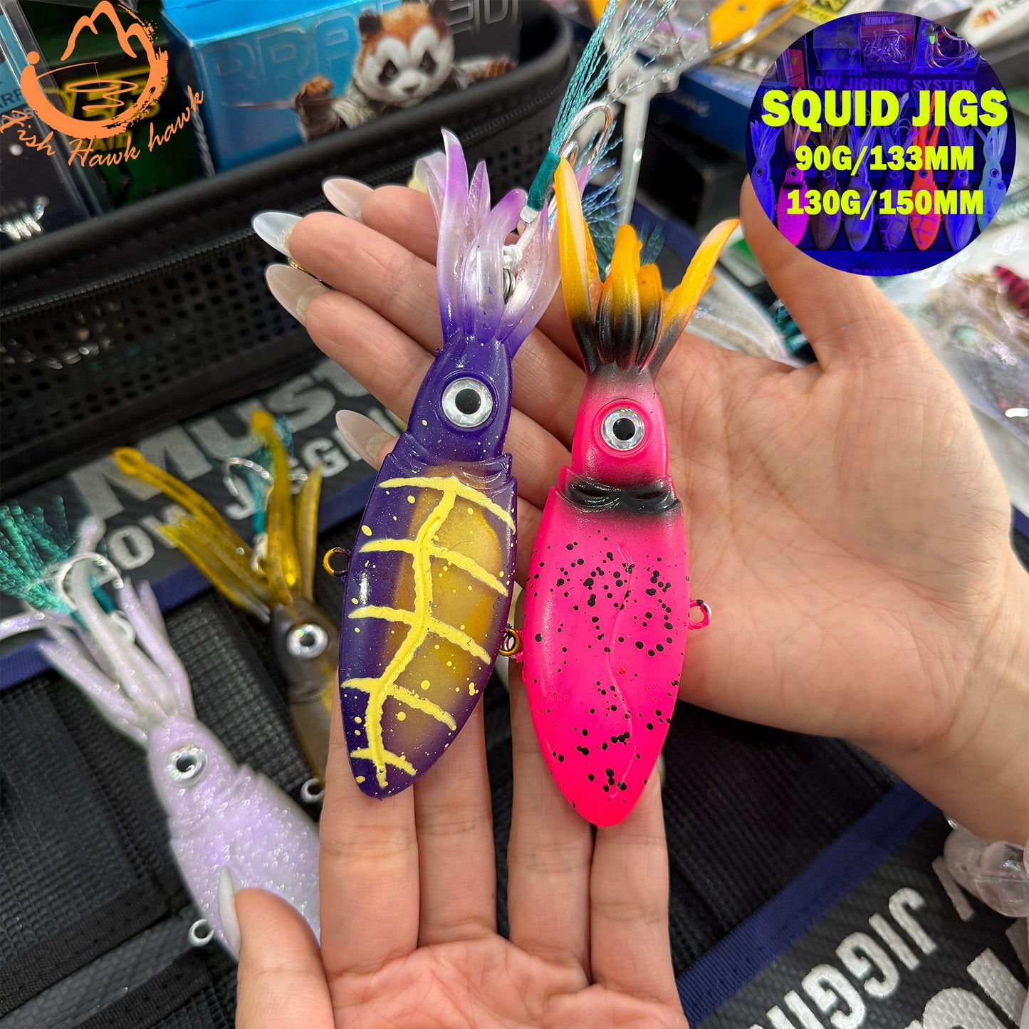 Glow Weighted Metal ABS Soft Squid Jig Octopus Lure 40g 50g 90g 130g 170g 200g 250g Saltwater Jigging Fishing Bait 3D Eyes UV Night Offshore Tuna jigs lure