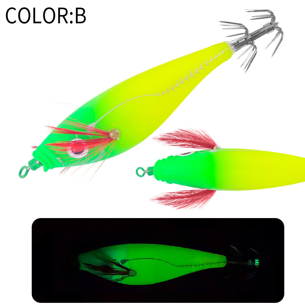New Squid Hook 7.5g/8cm Rapid inkiSng Artificial Luminous Squid Jigging Bait Wood Shrimp Hooks for Saltwater Tackle Fishing Lure