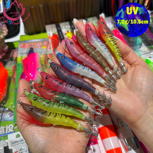 New 7.2g 10.5cm Glow Egi PVC Squid Jig Lure with LED Light for Saltwater Fishing Midwater Bait Cuttlefish & Squid 3D Eyes Squid hook