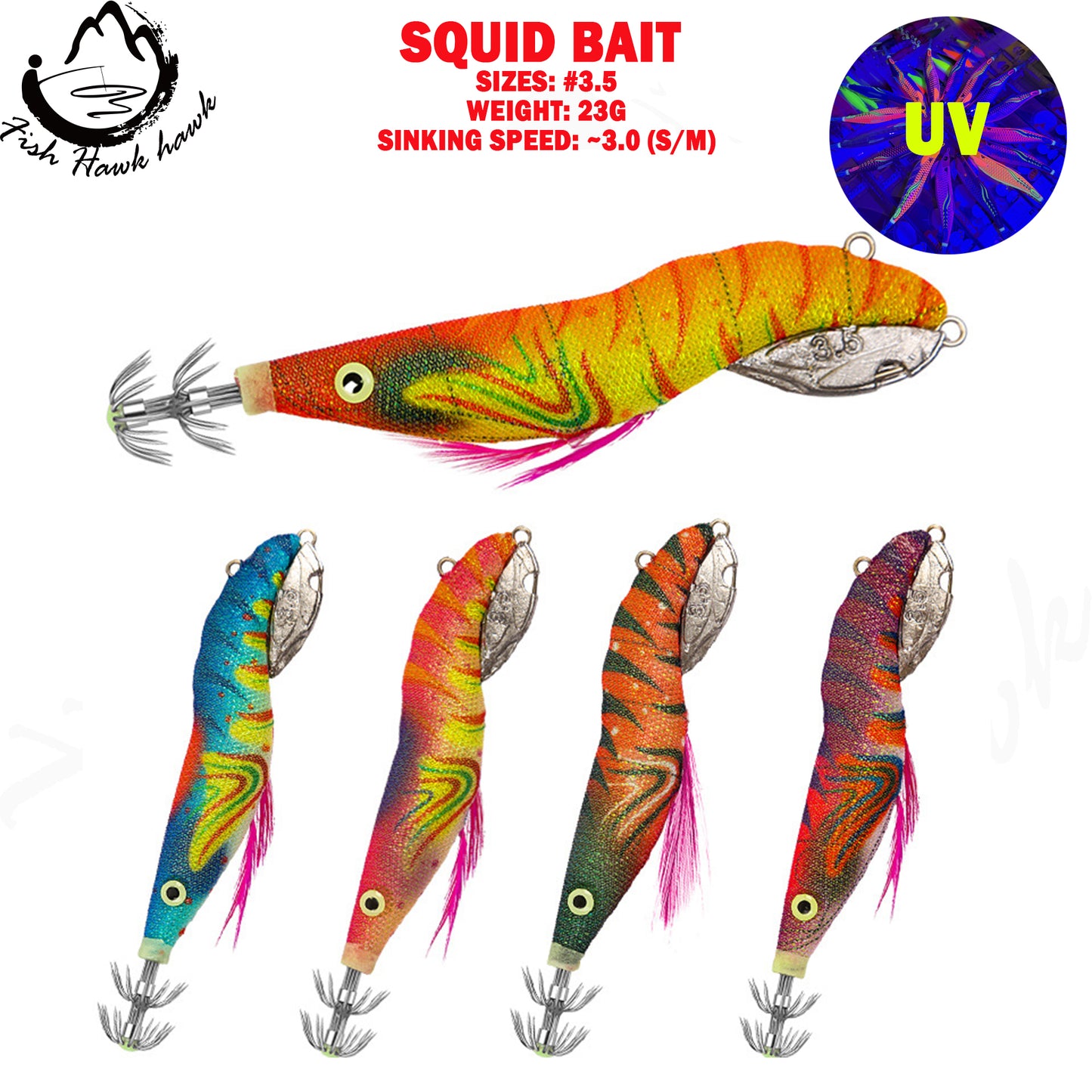New Squid Hook #3.5/23g Rapid inkiSng Artificial Luminous Squid Jigging Bait Wood Shrimp Hooks for Saltwater Tackle Fishing Lure