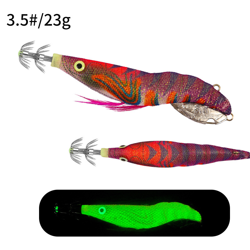 New Squid Hook #3.5/23g Rapid inkiSng Artificial Luminous Squid Jigging Bait Wood Shrimp Hooks for Saltwater Tackle Fishing Lure