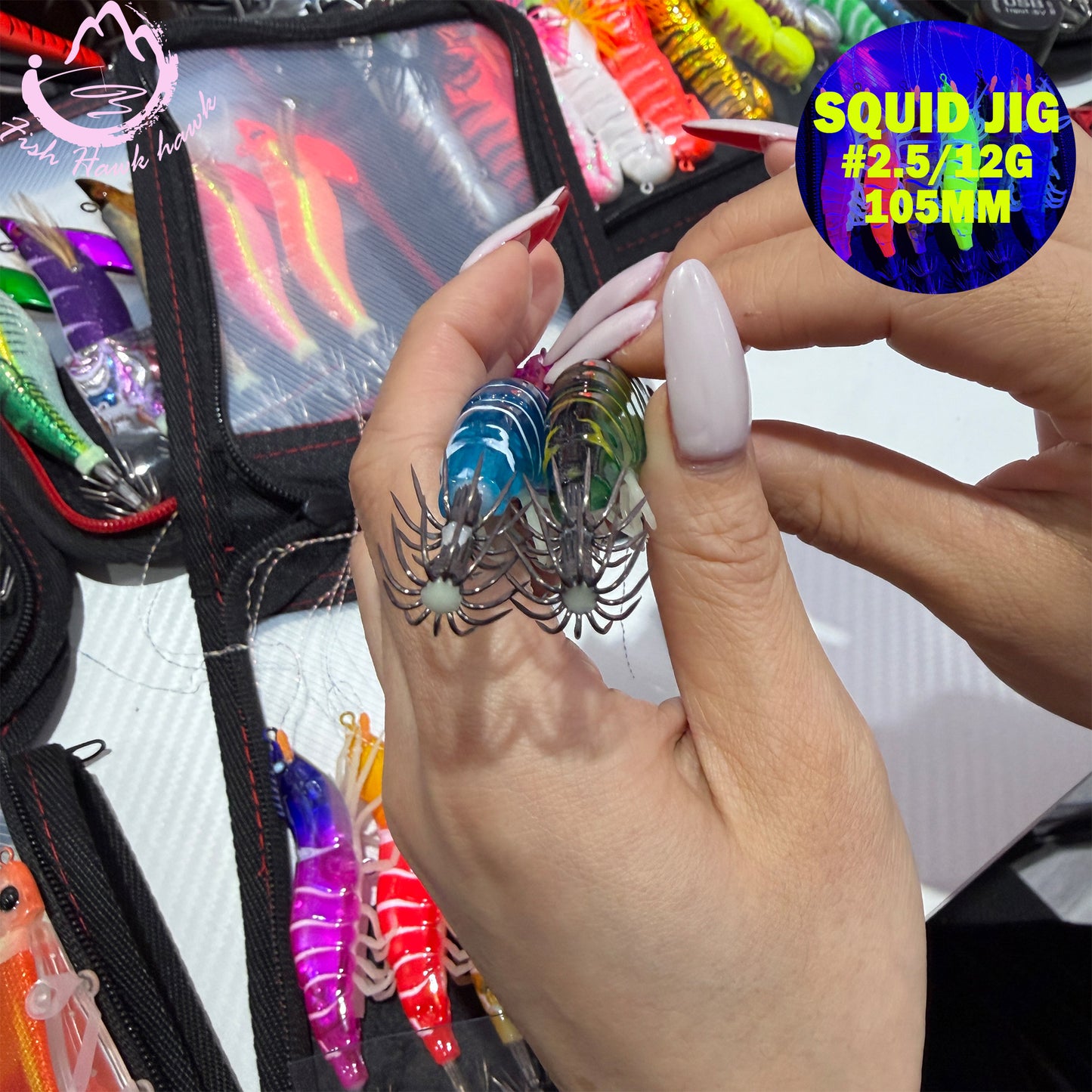 New High Glow Squid Jig Lure #2.5 #3.0 – Realistic Shrimp Body, Sharp Crown Hooks for Squid & Cuttlefish Squid Hook