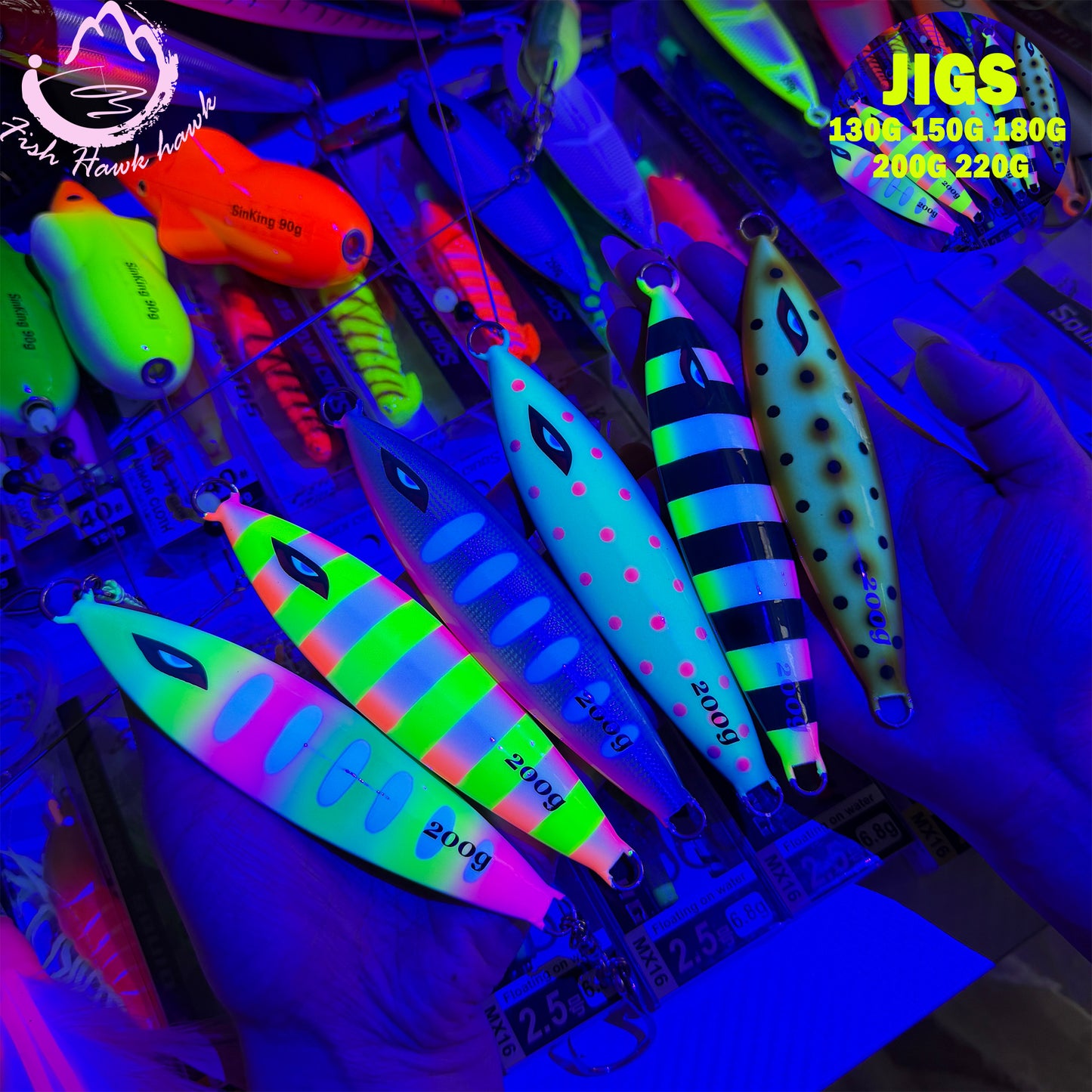 New Metal Jig Slow Fall/Slow-Pitch Jigging Lure130g-220g Glow Finish Double Assist Hooks Saltwater Deep Drop Salmon Fishing jigs lure