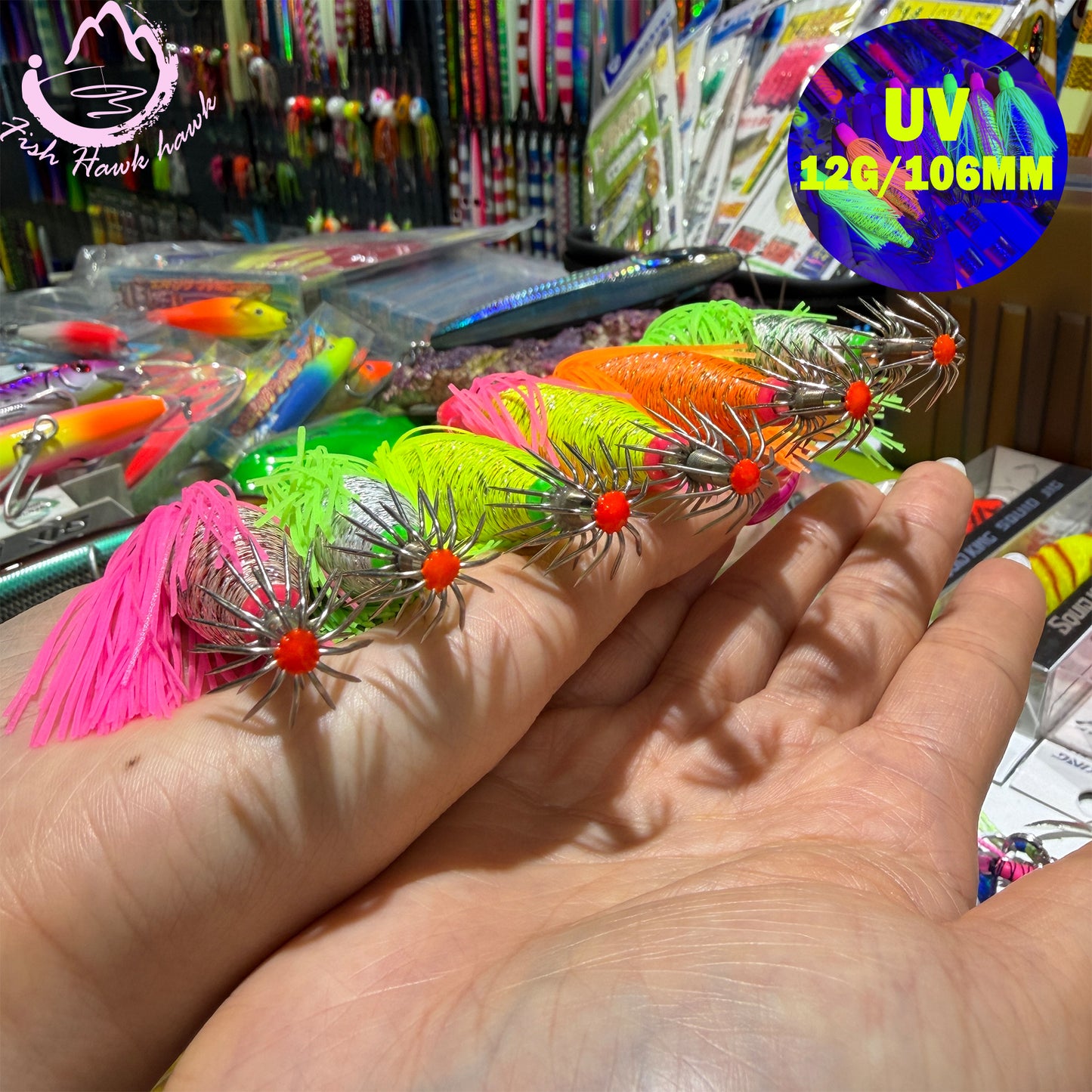 New 12g 106mm ABS PVC Midwater Night Glow UV Squid Jigs Premium Fishing Lures Squid Cuttlefish Octopus UV Glow High Visibility Squid hook