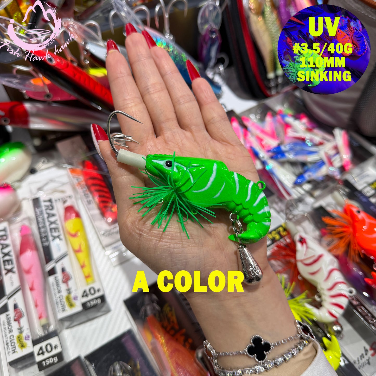 New #3.5/40g Luminous Shrimp Jig Squid Hook Saltwater Lure Glow Metal Bait for Deep Sea Jigging Bright for Snapper, Grouper Tuna Squid Hook