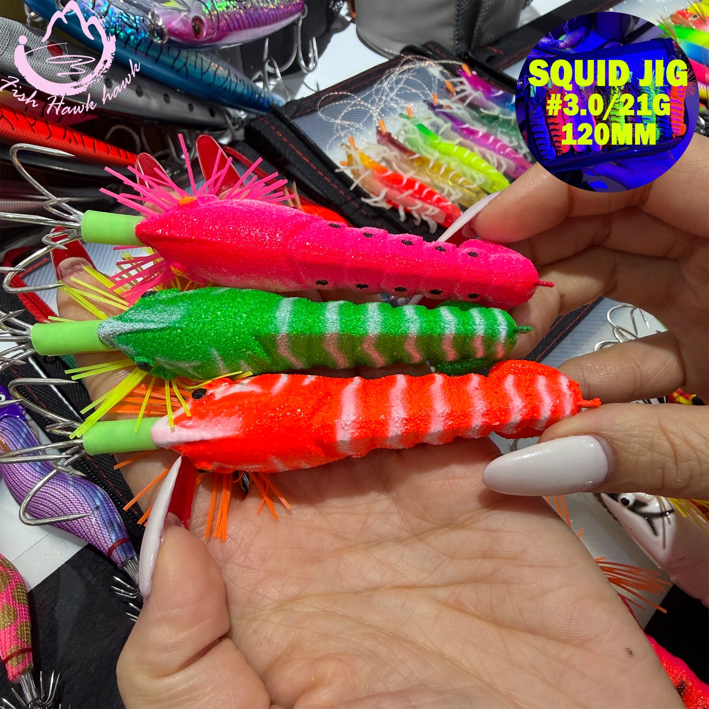 21g/120mm Luminous Squid Jigs Set Saltwater Squid Hooks with Sharp Stainless Hooks for Night Fishing Squid Hook