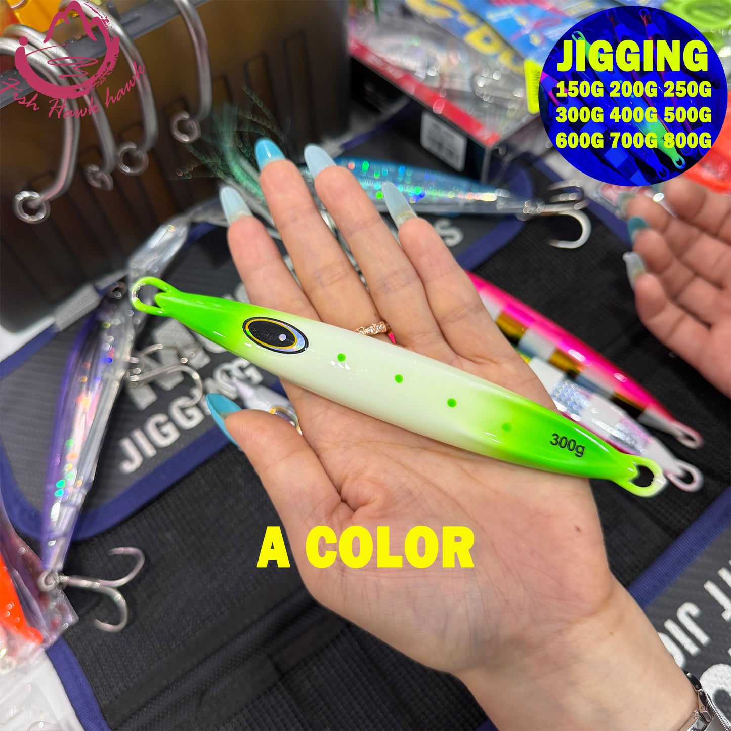 #28 Glow Slow Pitch Metal Jigging Jigs Lure 150g 200g 250g 300g 400g 500g 600g 700g 800g