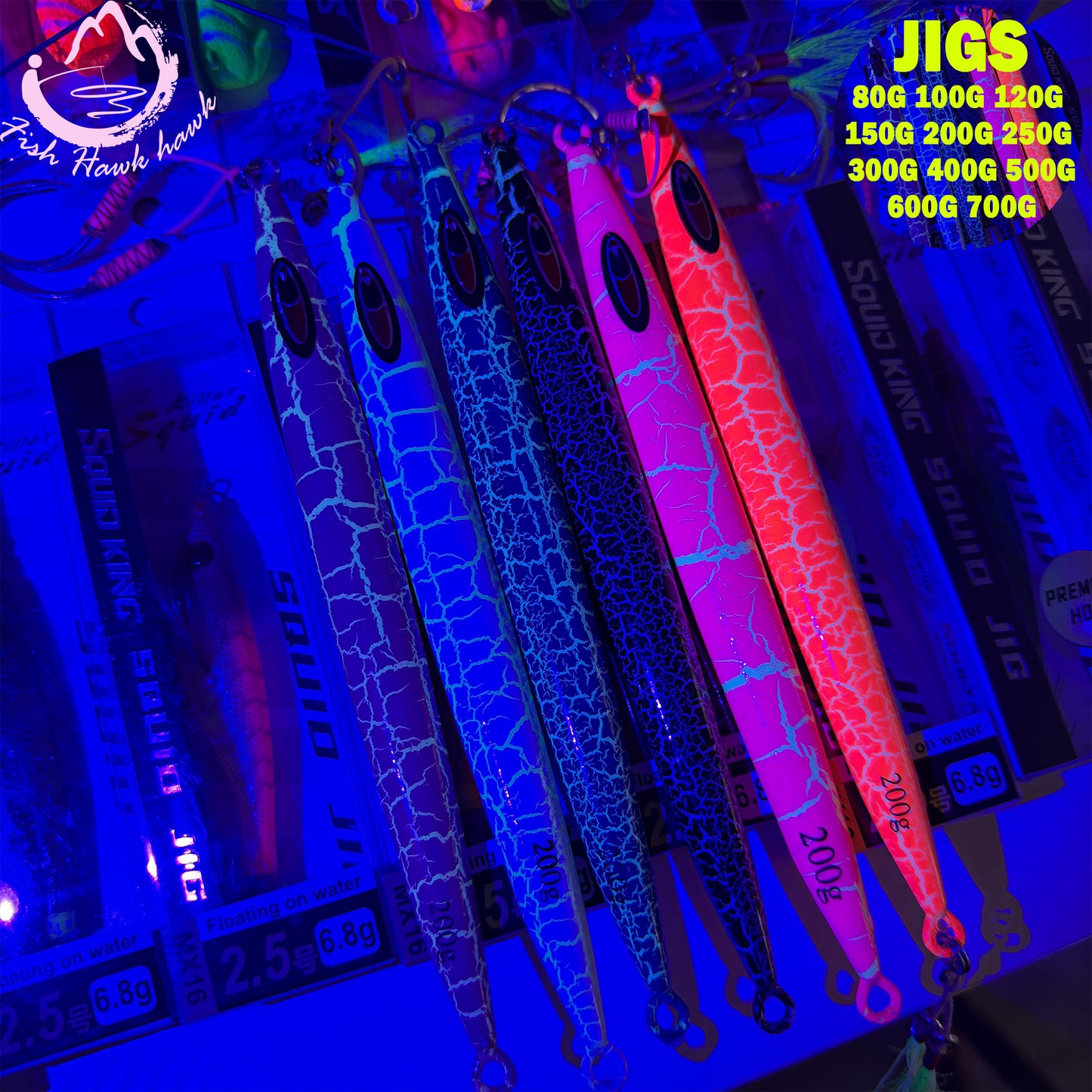 New Premium Slow-Pitch Jigging Metal Fishing Lure 80g 100g 120g 150g 200g 250g 300g 400g 500g 600g 750g Flat-Fall Saltwater Deep Sea Assist Hooks for Tuna & Amberjack jigs