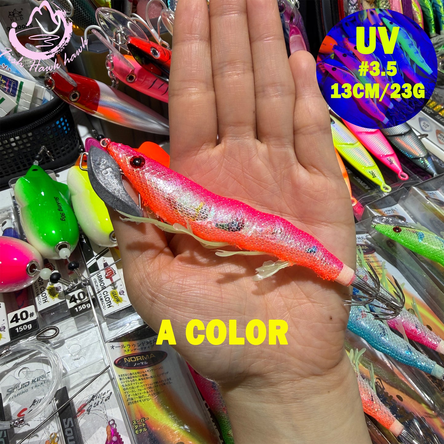 New Wooden Shrimp Bait #3.5 13cm 23g Squid Hook Lure Ultra UV Glow Egi Jig for Deep Sea Saltwater Night Jigging Fishing Squid hook