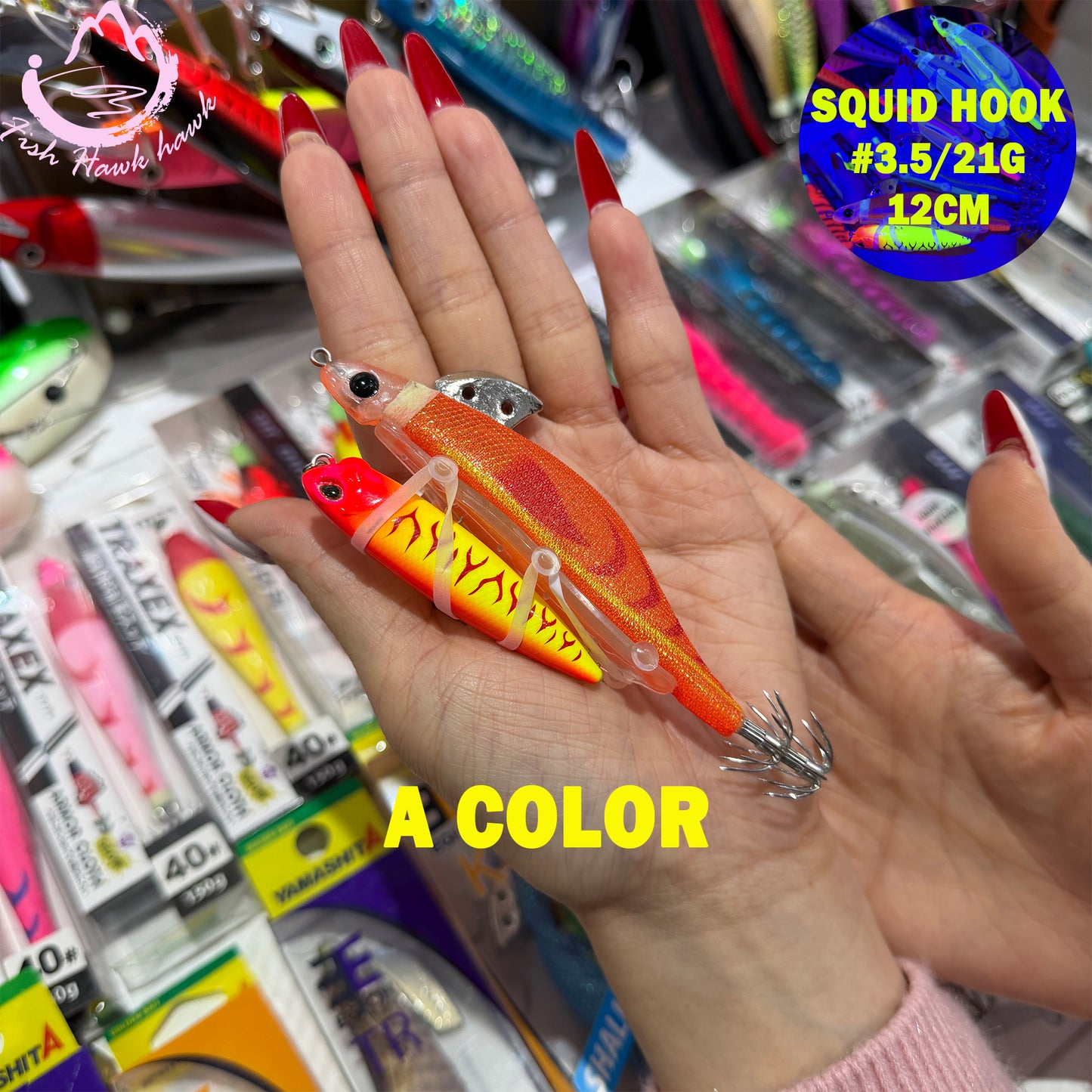 New #3.5/21g Live-Bait Wrap Squid Jig Real Fish Scent Boost EGI Lure, Sharp Hooks for Squid & Cuttlefish Fishing Squid Hook