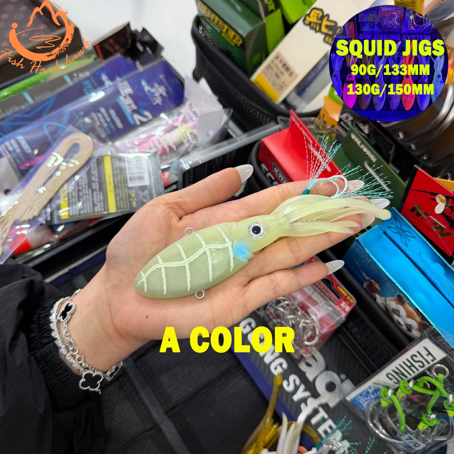 Glow Weighted Metal ABS Soft Squid Jig Octopus Lure 40g 50g 90g 130g 170g 200g 250g Saltwater Jigging Fishing Bait 3D Eyes UV Night Offshore Tuna jigs lure