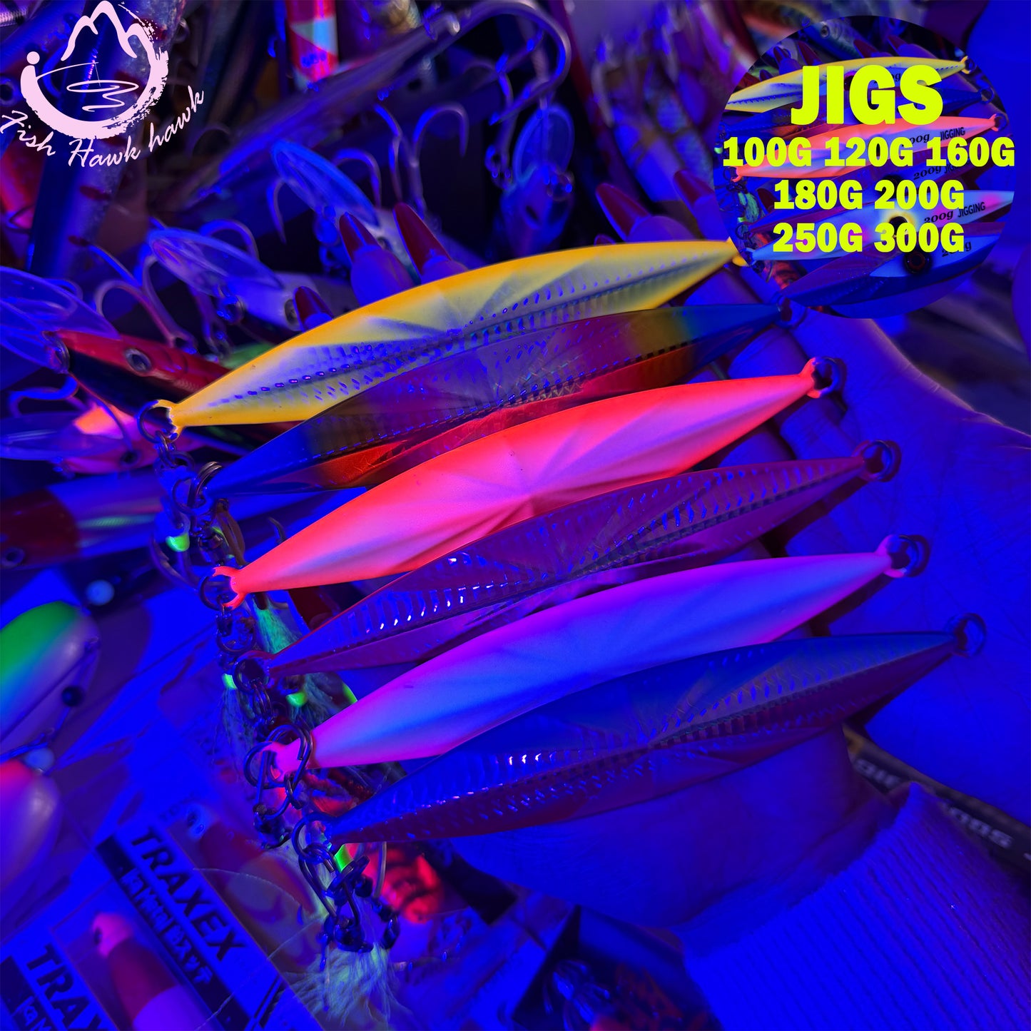 New 100g 300g Luminous Slow Pitch Jigging Lure for Saltwater High Strength Metal Jig for Deep Sea Tuna Snapper & Grouper jigs lure