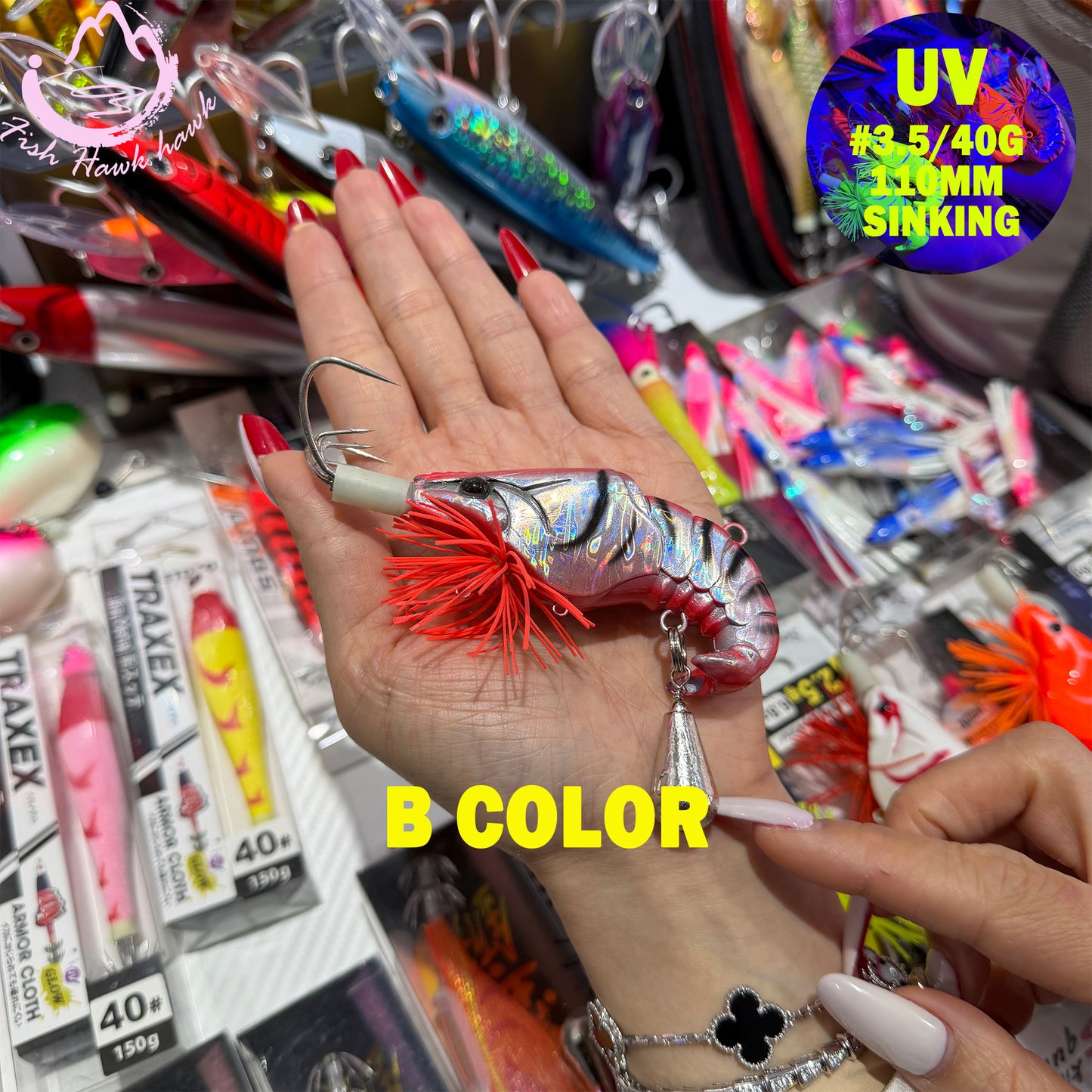 New #3.5/40g Luminous Shrimp Jig Squid Hook Saltwater Lure Glow Metal Bait for Deep Sea Jigging Bright for Snapper, Grouper Tuna Squid Hook