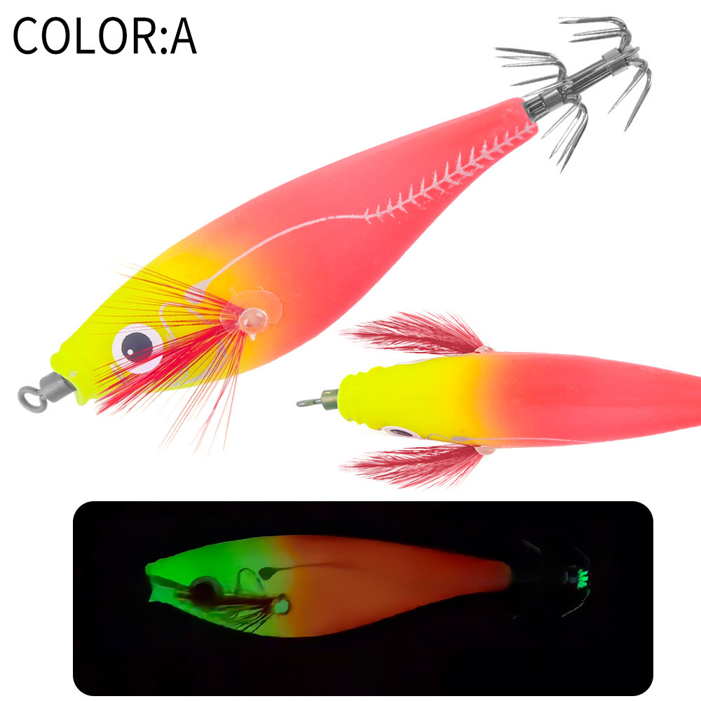 New Squid Hook 7.5g/8cm Rapid inkiSng Artificial Luminous Squid Jigging Bait Wood Shrimp Hooks for Saltwater Tackle Fishing Lure